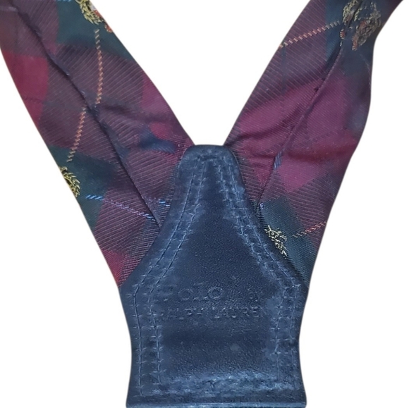 Vintage Polo Ralph Lauren Silk Plaid Crest Brass Leather Suspenders - Picture 5 of 16